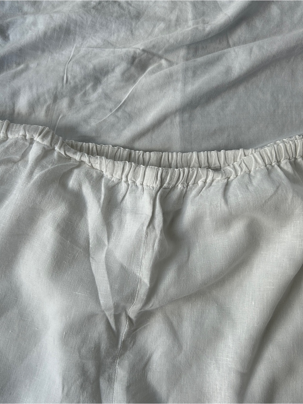 FLAX 100% white linen trousers wide leg cropped women’s size L - Picture 7 of 9